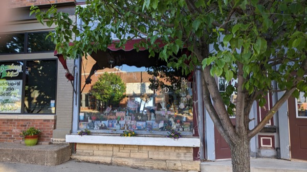 The Silver Spider storefront in downtown Mount Vernon, Iowa